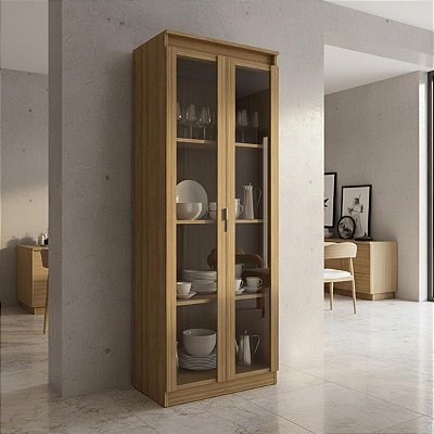 Armário Cristaleira Moderno 59,8x 171,5cm com 2 Portas de Vidro