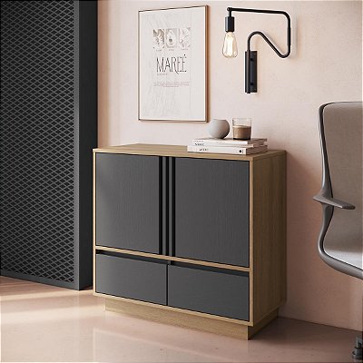 Armário Balcão de Escritório Home Office 80cm com 2 Portas e 2 Gavetas