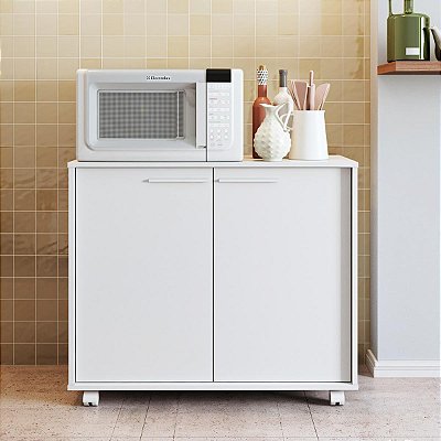 Balcão Multiuso para Cozinha 90x76,5cm com 2 Portas e Rodízios
