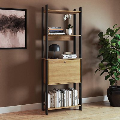 Estante para Escritório/Home Office 63x178cm com 5 Prateleiras e 1 Porta