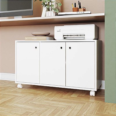 Balcão para Escritório 90x53,5cm com 3 Portas e 4 Rodízios