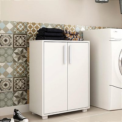 Balcão para Lavanderia 53,5x74cm com 1 Prateleira 2 Portas e 4 Pés