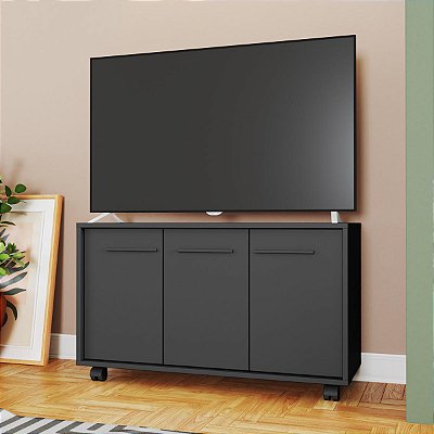 Rack para TV até 40'' Polegadas 90x53,5cm 3 Portas e Rodízios