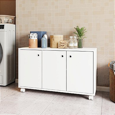Balcão Lavanderia 90x53,5cm com 3 Portas e Rodizios