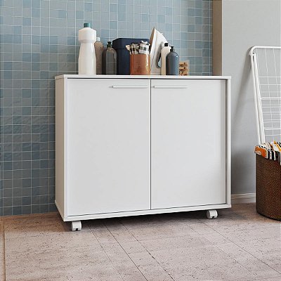 Balcão Multiuso Lavanderia 90x76,5cm 2 Portas e Rodízios