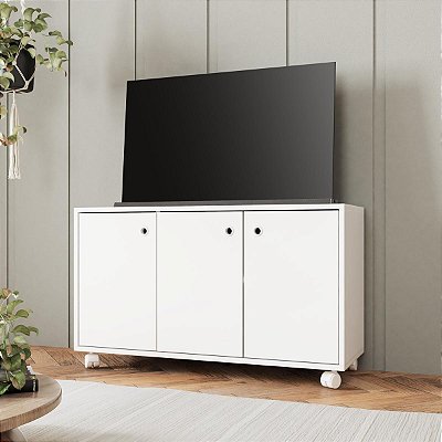 Rack para TV até 40'' Polegadas 90x53,5cm com 3 Portas e Rodízios