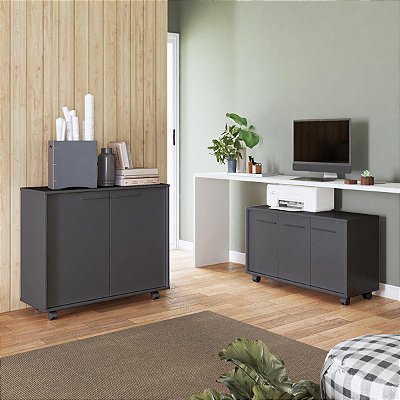 Conjunto para Escritório Home Office Balcões Organizadores com Rodízios