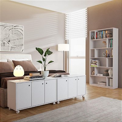 Conjunto para Escritório Home Office Estante e Balcões com Rodízios