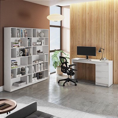 Conjunto para Escritório Home Office com Escrivaninha e Estante Livreiro