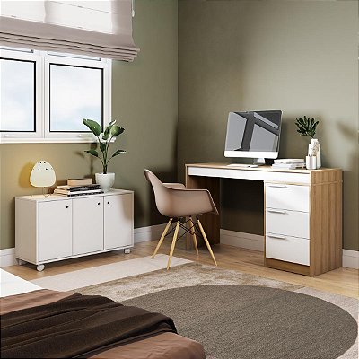 Conjunto para Escritório Home Office com Escrivaninha e Balcão Organizador
