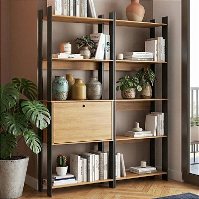 Estantes Escritório Home Office 126x178cm com 10 Prateleiras e 1 Porta