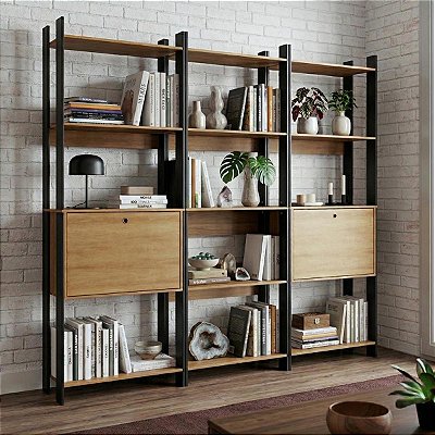 Estantes Escritório Home Office 189x178cm com 15 Prateleiras 2 Portas