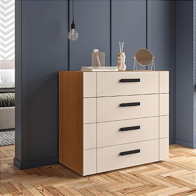 Cômoda Lisboa para Quarto 90x84cm com 4 Gavetas e 4 Pés
