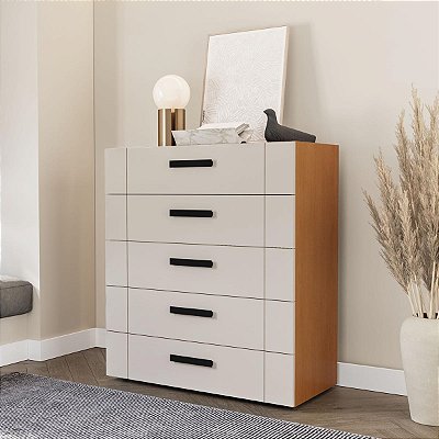 Cômoda Lisboa para Quarto 90x104cm com 5 Gavetas e 4 Pés