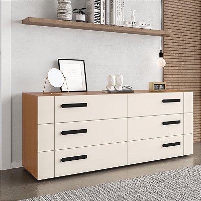 Cômoda Lisboa para Quarto 150x63cm com 6 Gavetas e 4 Pés