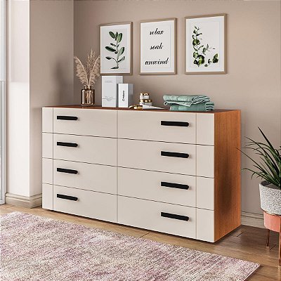 Cômoda Casal Lisboa para Quarto 150x83,5cm com 8 Gavetas e 6 Pés