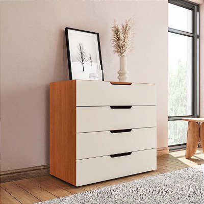 Cômoda Madri para Quarto 90x84cm com 4 Gavetas e Puxadores Embutidos