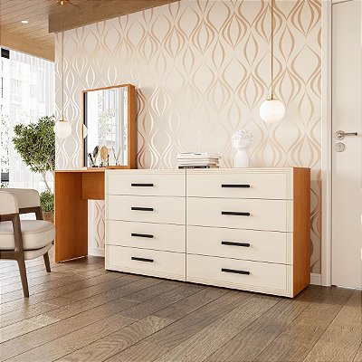 Cômoda Casal e Penteadeira Valência 209x160cm 8 Gavetas com Espelho