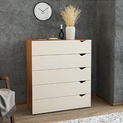 Cômoda Porto Moderna Organizadora 90x104cm com 5 Gavetas e 4 Pés
