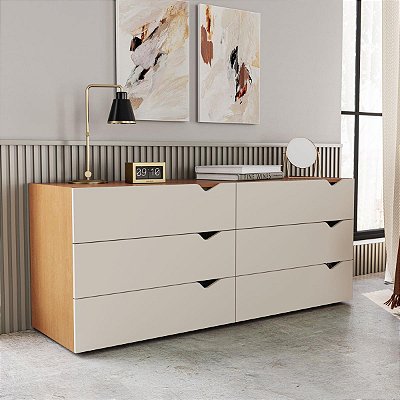 Cômoda Porto Moderna 150x63cm c/ 6 Gavetas Puxadores Embutidos e 6 Pés