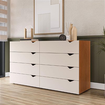 Cômoda de Casal Porto 150x84cm com 8 Gavetas e Puxadores Embutidos