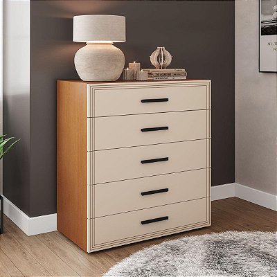 Cômoda Valência Moderna Vertical 90x104cm com 5 Gavetas