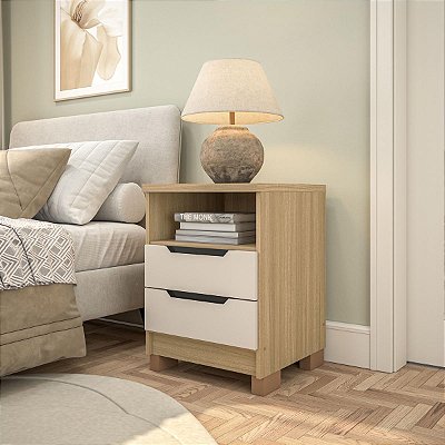 Mesa de Cabeceira Barcelona em MDF 44,5x61,5cm com 2 Gavetas