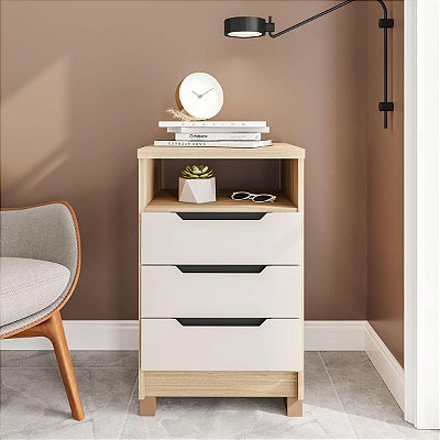 Mesa de Cabeceira Barcelona em MDF 44,5x73cm com 3 Gavetas