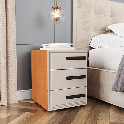 Mesa de Cabeceira Valência Moderna 40x54cm com 3 Gavetas