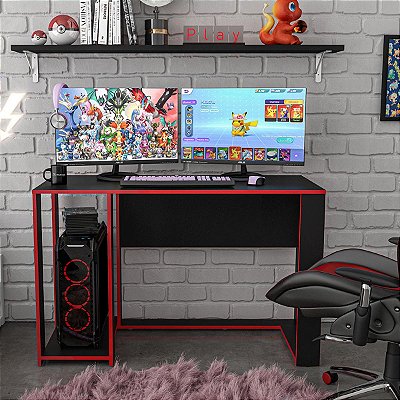 Mesa Escrivaninha Gamer Singapura 120x75,5cm com Suporte para CPU