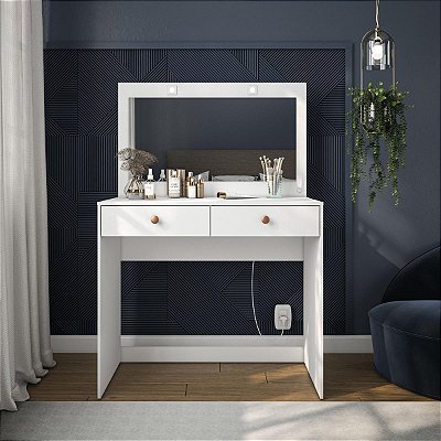 Penteadeira Valence 90x133cm Espelho Integrado com Led e 2 Gavetas