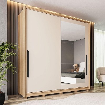 Roupeiro Barcelona em MDF 177x235,5cm 2 Portas de Correr com Espelho