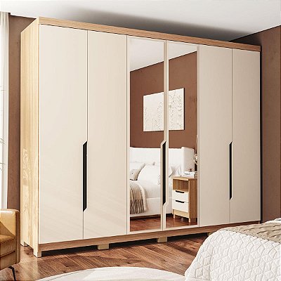 Roupeiro Casal Barcelona em MDF 270x235,5cm com 6 Portas e Espelho