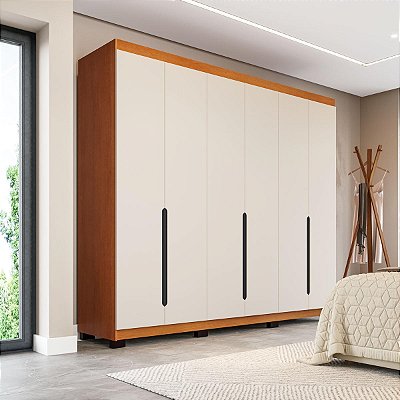 Roupeiro Casal Madri 242x214cm com 4 Gavetas 4 Prateleiras e 6 Portas