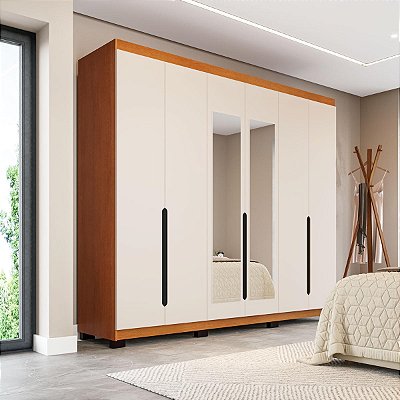 Roupeiro Casal Madri 242x214cm 4 Gavetas e 6 Portas com Espelho