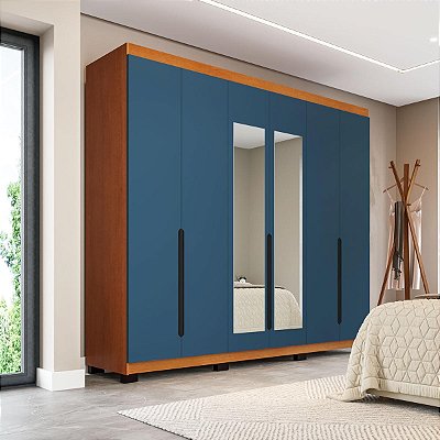 Roupeiro Casal Madri 242x214cm 4 Gavetas e 6 Portas com Espelho