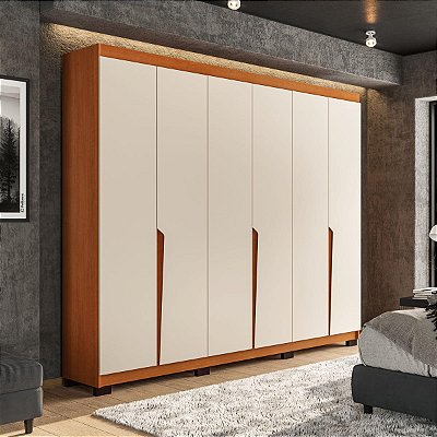 Roupeiro Casal Porto 242x214cm com 6 Portas e Puxadores Embutidos