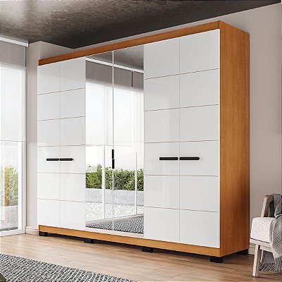Roupeiro Casal Lisboa 242x214cm 4 Gavetas e 6 Portas com Espelho