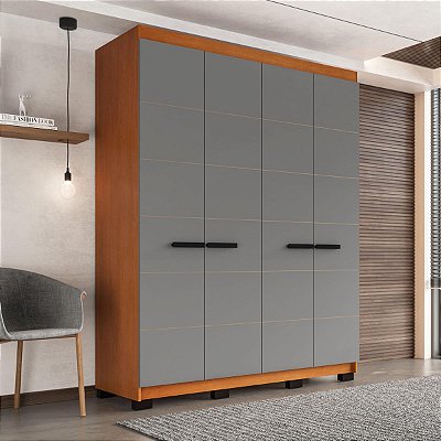 Roupeiro Solteiro Lisboa Moderno 161x214cm 4 Gavetas e 4 Portas