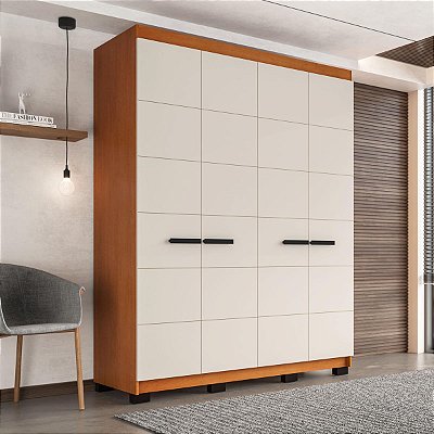 Roupeiro Solteiro Lisboa Moderno 161x214cm 4 Gavetas e 4 Portas