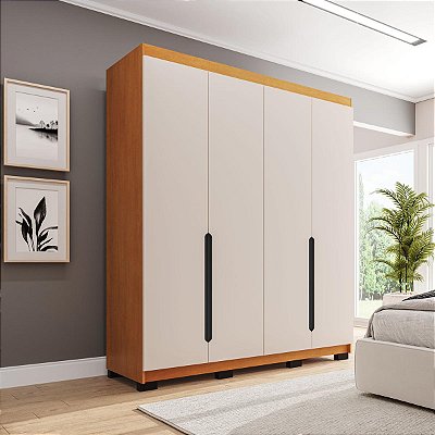 Roupeiro Solteiro Madri 161x214cm 4 Gavetas 6 Prateleiras e 4 Portas