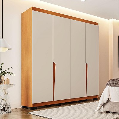 Roupeiro Solteiro Porto 161x214cm 6 Prateleiras 4 Gavetas e 4 Portas