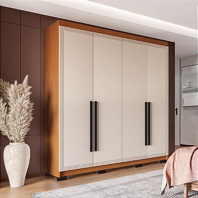Roupeiro Solteiro Valência Moderno 161x214cm com 4 Gavetas e 4 Portas
