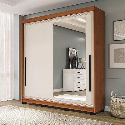 Roupeiro Solteiro Valência 177x213cm com 2 Portas Correr e Espelho