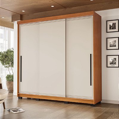 Roupeiro Valência Moderno 217x213cm com 4 Gavetas 3 Portas de Correr