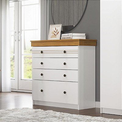 Cômoda England em MDF 89,8X92,5cm com 4 Gavetas e Puxadores Pontuais