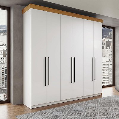 Roupeiro de Casal London em MDF 225x220cm com 2 Gavetas e 6 Portas