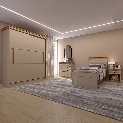 Conjunto Quarto de Solteiro Completo England MDF Detalhes Amadeirados