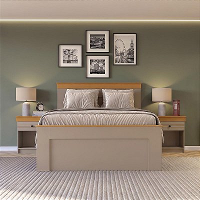 Conjunto Quarto England em MDF Cama de Casal e 2 Mesas de Cabeceira