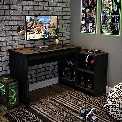 Mesa Escrivaninha Home Ofiice 180x52,5cm com 4 Nichos Preto